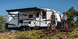 DGA Design Venture RV Sonic X Travel Trailer with Models at Campground Photography